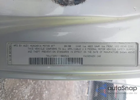 2001 Audi Tt from USA, damaged, VIN TRUUT28N111002524